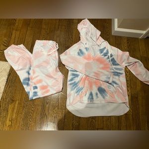 Long sleeve lightweight tie dye pants and hoodie set